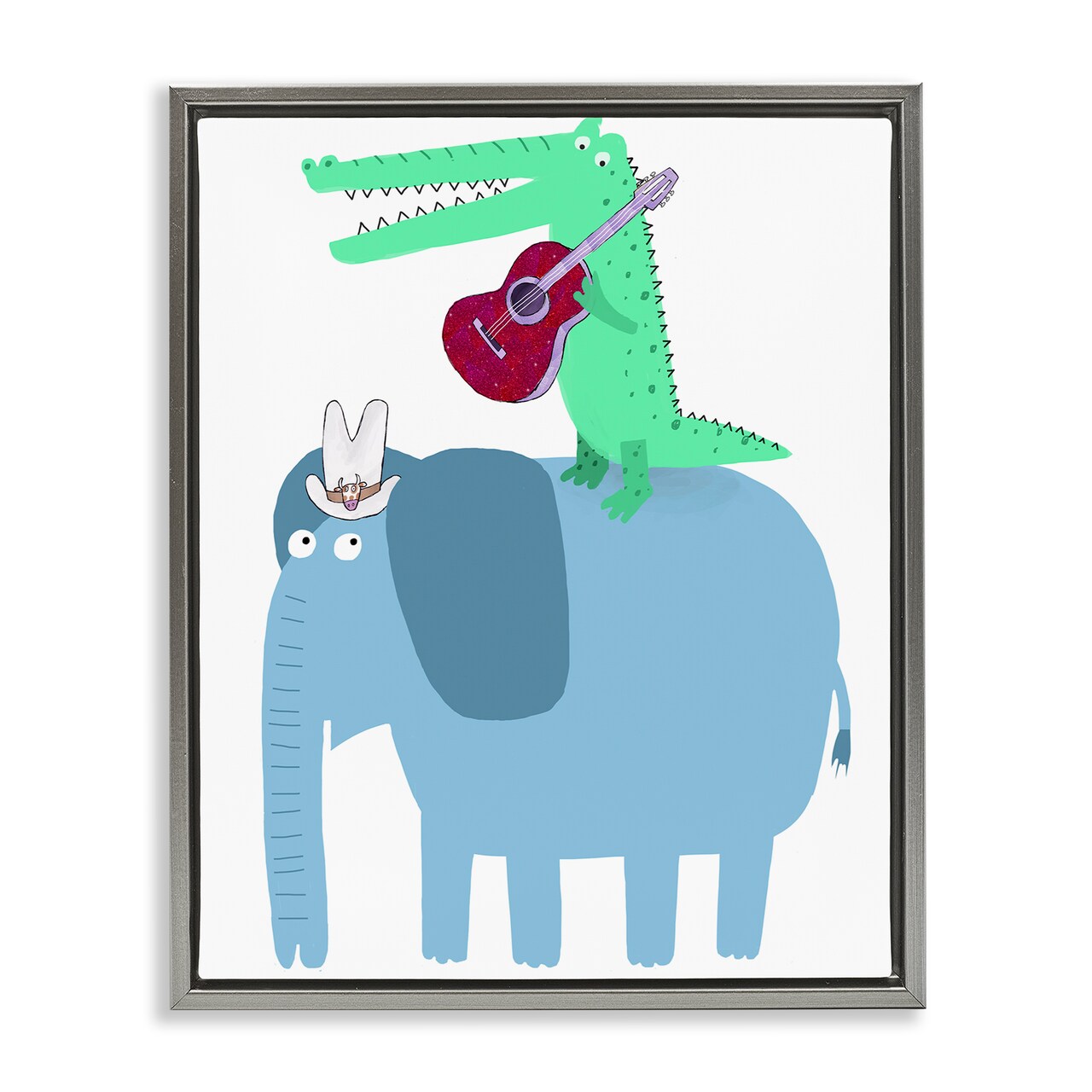 Stupell Industries Elephant & Alligator with Acoustic Guitar Floating Frame By Carla Daly